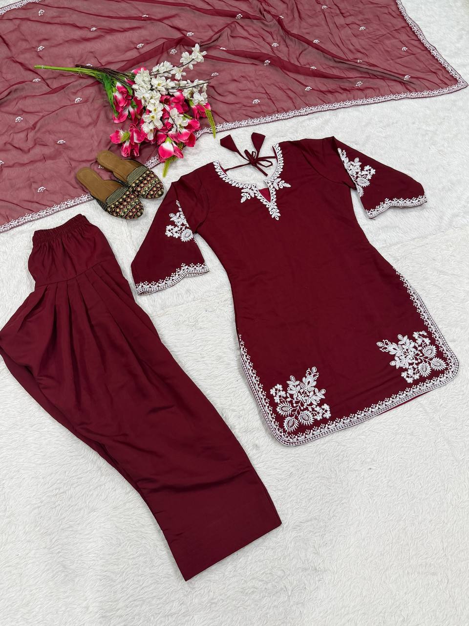 The Cinematic Oxblood Scalloped Silhouette